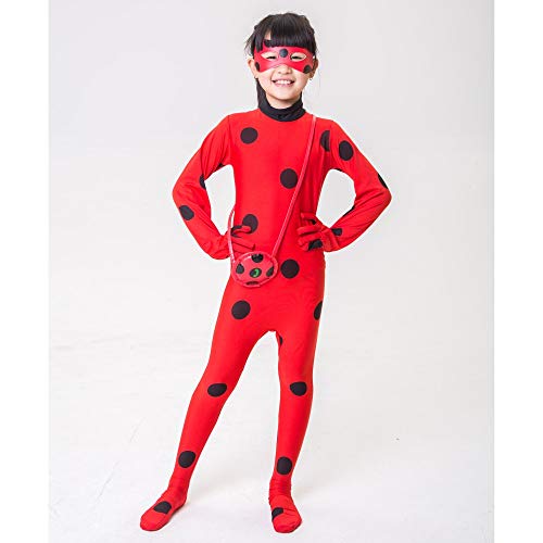 FZCRRDU KOCCAE Disfraz de Mariquita Milagrosa Para Niña Halloween Ladybug Viste a Cosplay Leotardo Bodysuit Con Lunares Niños Disfraz Heroína Super Bug Mariquita Niña Infantil Para Carnaval(M)