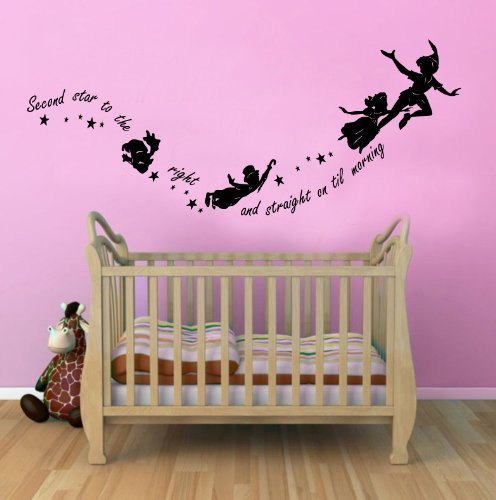 G Direct Peter Pan Second Star to The Right Bambini la Pared del Vinilo Mural for Kids bedcamera 100x55 Black