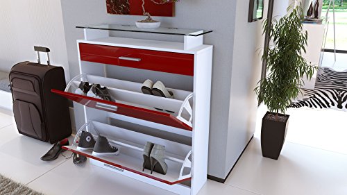 Gabinete para Zapatos Loret, Cuerpo en Blanco Mate/Frente en Blanco de Alto Brillo