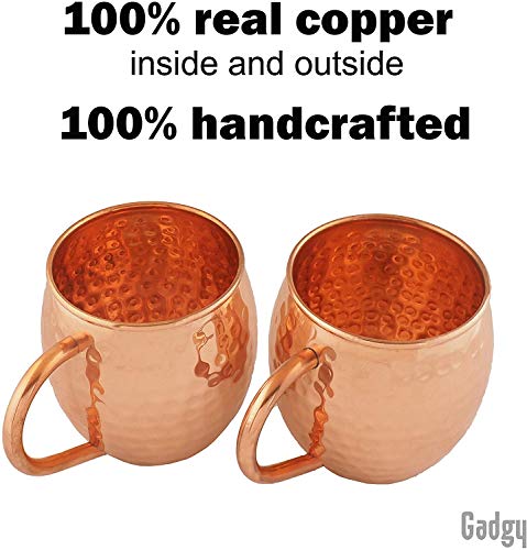 Gadgy ® Moscow Mule Taza Set 2 pzs. | Mula de Moscú Original 100% Cobre Puro Martillado Solido Jarra Hecho a Mano Oreja Soldada | 475 ml. | Cocktail Coctel Regalo