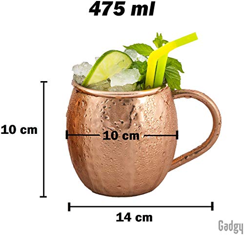 Gadgy ® Moscow Mule Taza Set 2 pzs. | Mula de Moscú Original 100% Cobre Puro Martillado Solido Jarra Hecho a Mano Oreja Soldada | 475 ml. | Cocktail Coctel Regalo