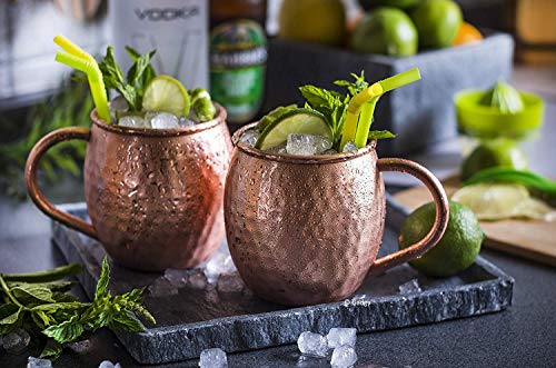 Gadgy ® Moscow Mule Taza Set 2 pzs. | Mula de Moscú Original 100% Cobre Puro Martillado Solido Jarra Hecho a Mano Oreja Soldada | 475 ml. | Cocktail Coctel Regalo