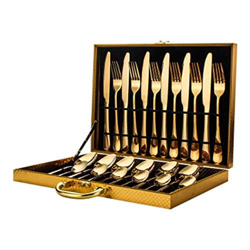 GAI-XG 24 Piezas Conjunto De Acero Inoxidable Cena De Vajilla Cuchillo Tenedor Cuchara Cuchillería De Cocina Set Cubiertos,Oro