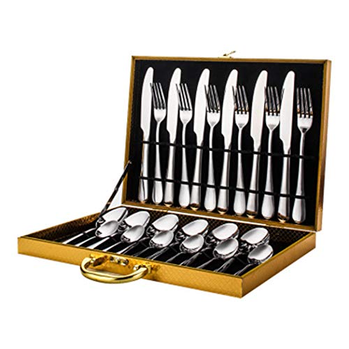 GAI-XG 24 Piezas Conjunto De Acero Inoxidable Cena De Vajilla Cuchillo Tenedor Cuchara Cuchillería De Cocina Set Cubiertos,Plata