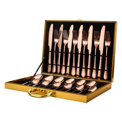 GAI-XG 24 Piezas Conjunto De Acero Inoxidable Cena De Vajilla Cuchillo Tenedor Cuchara Cuchillería De Cocina Set Cubiertos,Rose Gold