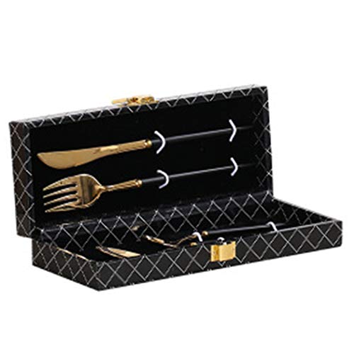 GAI-XG Establece Cubiertos De 24 Piezas De Vajilla De Acero Inoxidable del Vajilla del Cuchillo Tenedor Cuchara Set De Cubiertos Cubiertos Caja De Regalo,Negro,4Pcs