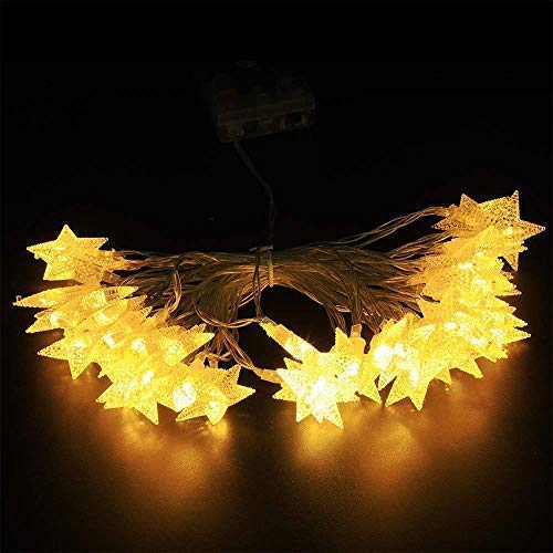 Galaxer Star Luces de Hadas Estrella de la Noche Luz de la Secuencia 20Ft / 6M 40Pcs Monochrom de dos Modos y Brillante Decoración Luz Blanco Cálido AA Alimentado por Batería