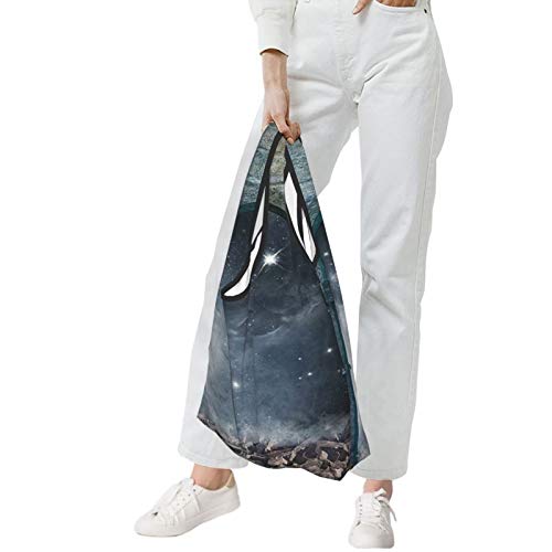 Galaxy Magical Puerta Con Estrella Rúmulo Interior Antiguo Estructura Encantada Surreal Bluegrey Gris Azul Oscuro Reutilizable Plegable Bolsas de Compras Ecológicas