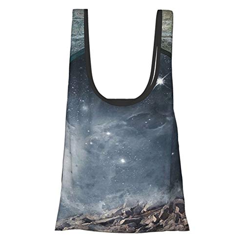 Galaxy Magical Puerta Con Estrella Rúmulo Interior Antiguo Estructura Encantada Surreal Bluegrey Gris Azul Oscuro Reutilizable Plegable Bolsas de Compras Ecológicas