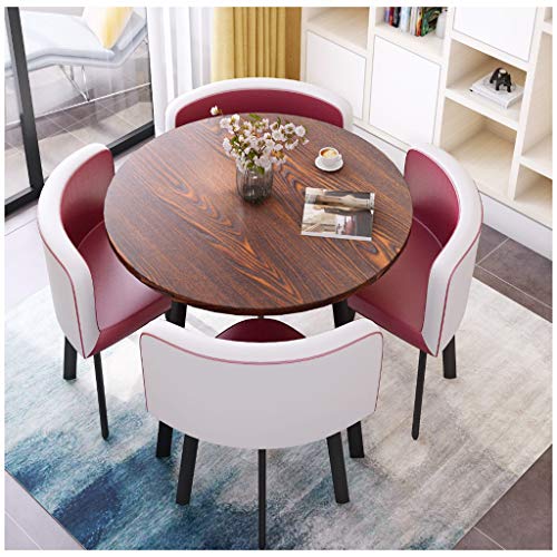 Gaohh Conjunto de Mesa Y Silla de Café Recepción del Hotel Negociación Comercial Sala de Reuniones Casual Y Simple 1 Mesa Y 4 Sillas Cuero Mesas Y Sillas de Oficina Restaurante Balcón Cocina Hogar