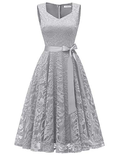 Gardenwed Elegante Una línea Sin Mangas Floral Encaje Corto Vestido De Fiesta Mujeres Cóctel Dama de Honor Fiesta Gris XL