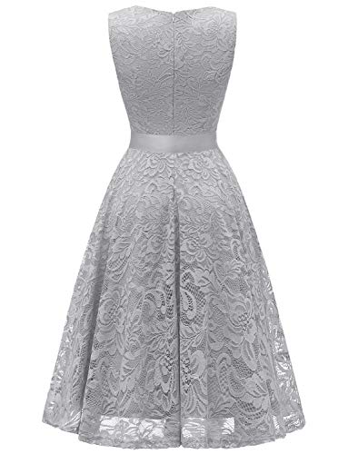 Gardenwed Elegante Una línea Sin Mangas Floral Encaje Corto Vestido De Fiesta Mujeres Cóctel Dama de Honor Fiesta Gris XL