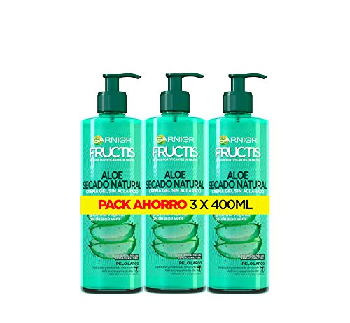 Garnier Fructis - Aloe Secado Natural, Gel Crema sin Aclarado, Pelo Normal, Largo, P ack de 3 X 400 ml