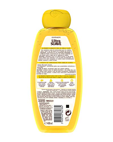 Garnier Ultra Suave Champú Iluminador con Camomila y Miel de Flores para Niños, Cabellos Claros y Rubios 400 ml - Pack de 4 x 400 ml