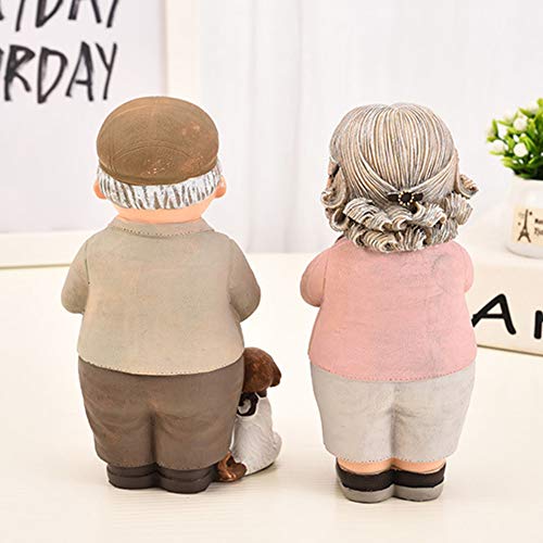 Garretlin - Juego de 2 figuras de dibujos animados para parejas antiguas de resina para decoración del hogar, sala de estar, vino, decoración de tartas, regalo de cumpleaños, talla L