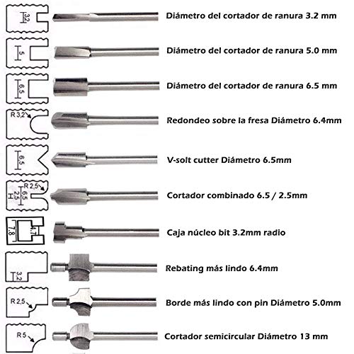 Gasea 10Pcs Brocas de Fresado Recubiertas de Titanio, 1/8"Vástago Enrutamiento Fresas, Brocas de Fresado de Grabado de Carburo Dremel Herramienta Rotativa Grabado Tratamiento de la Madera Set