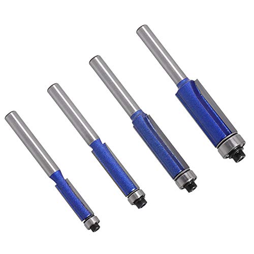 Gasea 4Pcs Broca Fresa de Carburo de Tungsteno,1/4 Pulgadas Fresa Para Carpintería Fresa Cuchillo de Corte de Top Rodamiento-Azul