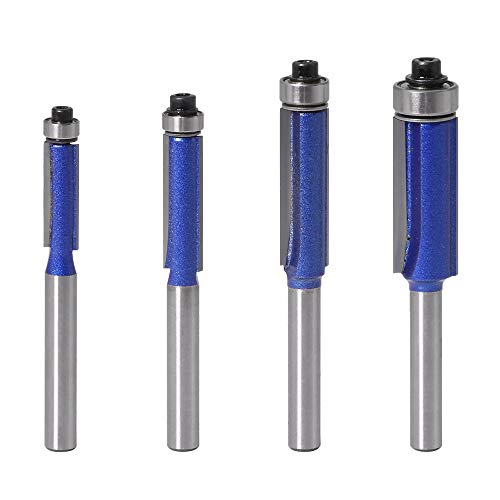 Gasea 4Pcs Broca Fresa de Carburo de Tungsteno,1/4 Pulgadas Fresa Para Carpintería Fresa Cuchillo de Corte de Top Rodamiento-Azul