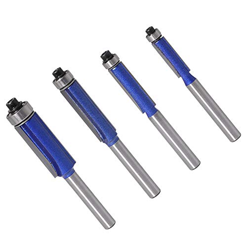 Gasea 4Pcs Broca Fresa de Carburo de Tungsteno,1/4 Pulgadas Fresa Para Carpintería Fresa Cuchillo de Corte de Top Rodamiento-Azul