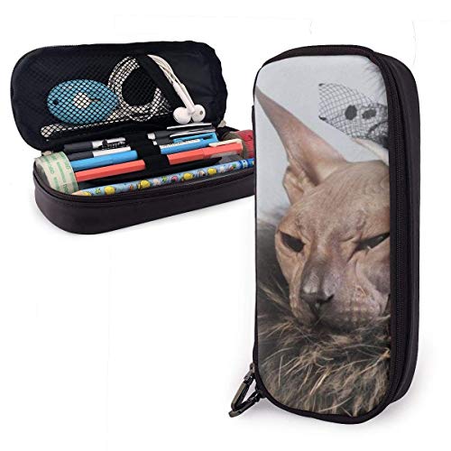 Gato sin pelo PU Bolsas de almacenamiento de cuero Bolsas portátiles de papelería para estudiantes Bolsas con cremallera Carteras Bolsa de maquillaje