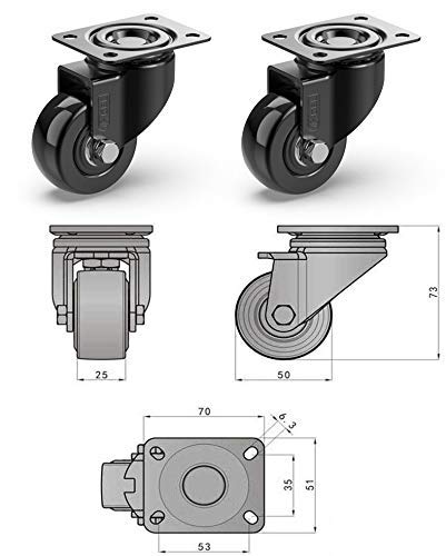 GBL - 4 Ruedas para Muebles + Tornillos 200KG | 50mm Ruedas Giratorias, Rueda Pivotantes, Ruedas Sin Freno Industrial Con Placa de Montaje