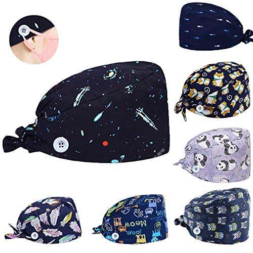 GEMVIE Gorros de Quirofano para Hombres y Mujers Ajustable,Reutilizable,con Estampado Animal,Gorros de Enfermera Cocinero Dentista Unisex,Color 7