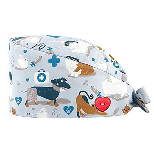 GEMVIE Reutilizable Gorros Quirofano Pelo Largo Robin Hat para Mujers y Hombres,Dibujos Animados, Flor,Peces, Corbata Ajustable