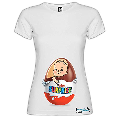 Generico Italian Style Diffusion - Camiseta para Madre de Maternidad Personalizada, diseño de Huevo de bebé Sorpresa Blanco M