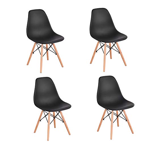 Générique – Juego de 4 sillas de comedor con patas de madera de haya, sillas para restaurante o oficina, color negro