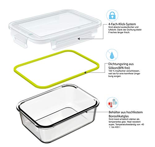 Genicook - Juego de recipientes de cristal para alimentos (12 unidades)