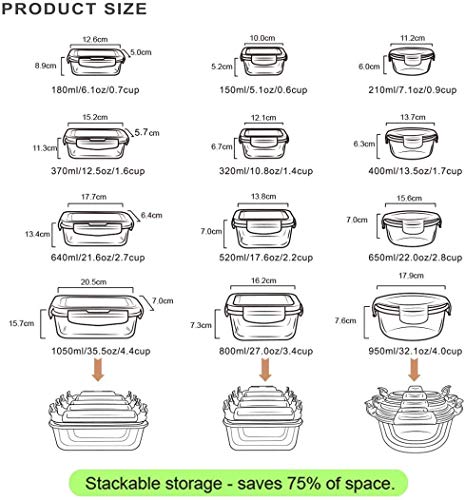 Genicook - Juego de recipientes de cristal para alimentos (12 unidades)