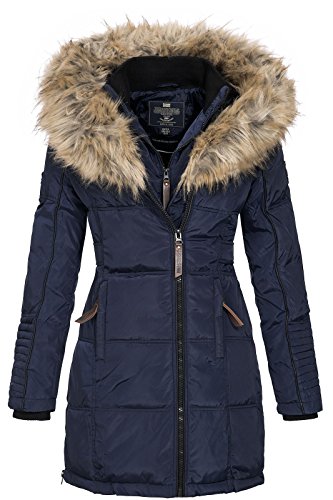 Geographical Norway Belissima - Chaqueta de invierno para mujer con capucha de piel XL azul marino M