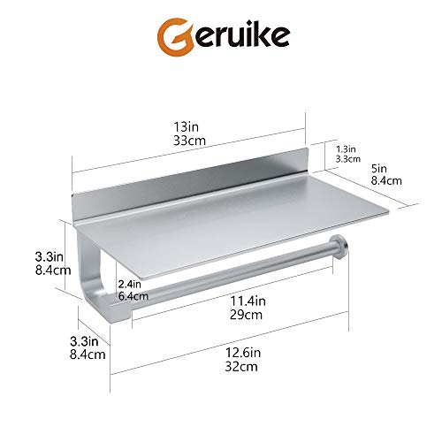 GERUIKE Portarrollos De Cocina con Estante Portarrollos de Papel de Cocina con Estante Adhesivo Portarrollos de Papel higiénico Aluminio Inoxidable Montaje en Pared sin Taladro Plateado