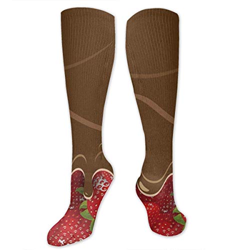 gfhfdjhf Hombres y mujeres Fresas Chocolate derretido Confitería Fruta Dulce Novedad Calcetines deportivos Calcetines deportivos Medias de tubo largo Talla única para todos los 50 CM