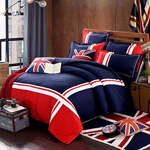 GFYL Juego de Funda nórdica navideña Algodón Arroz Bandera Bandera Viento Europeo y Americano Decorativo Azul Marino Rojo Union Jack Juego de Cama Impreso,G,220 * 240cm(87 * 95inch)