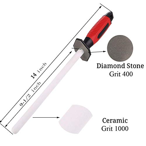 GH-YS Varilla de afilar de 10 Pulgadas, Barra de afilador de Cuchillos de cerámica y Diamante, Varilla afiladora Manual portátil Duradera para Afilado Grueso y Fino 400 1000 Granos