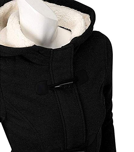 GHYUGR Abrigos con Horn Botones Mujer Invierno Elegantes Slim Chaqueta con Capucha Lana Capa Jacket Sudadera Pullover Outwear Parka,Negro,XL