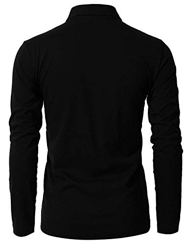 GHYUGR Polo Manga Larga Hombre Algodón Negocios Elegante Bordado de Ciervo Golf Tennis Otoño Invierno Poloshirt Camisas,Negro,L