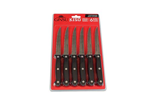 Ginsu® Set de 6 Cuchillos para Carne Gourmet KISO™, de Acero Inoxidable Japonés Apto para Lavavajillas con Mango de Color Negro