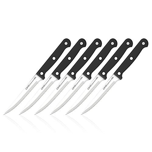 Ginsu® Set de 6 Cuchillos para Carne Gourmet KISO™, de Acero Inoxidable Japonés Apto para Lavavajillas con Mango de Color Negro