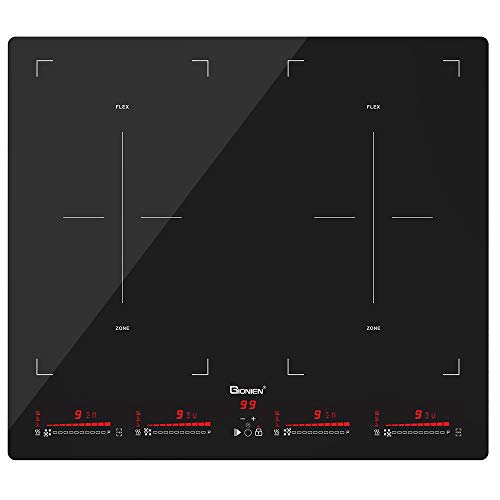 Gionien GITS724FIS - Placa de inducción eléctrica integrada, 4 fuegos, tecnología Flex Zone, color negro