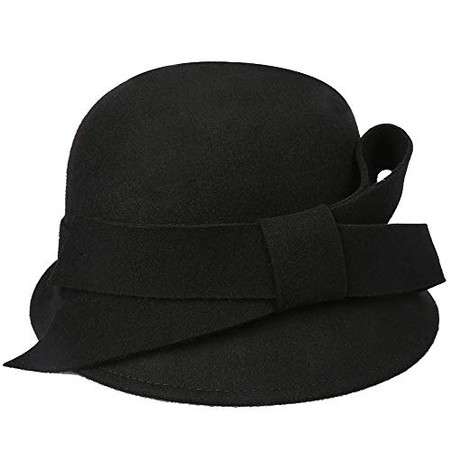 GJZSFS Sombrero de Las señoras,Sombrero de Lana Femenino versión Coreana de la Tapa de Olla Casual de Piel de Oveja rizada cálida Hembra M (56-58cm) Negro