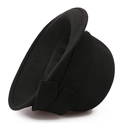 GJZSFS Sombrero de Las señoras,Sombrero de Lana Femenino versión Coreana de la Tapa de Olla Casual de Piel de Oveja rizada cálida Hembra M (56-58cm) Negro