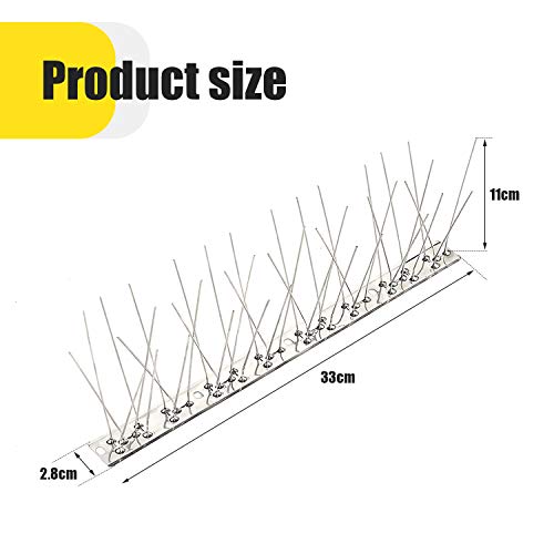 GLCS GLAUCUS 10 Set Pinchos de Aves Anti Pájaros Palomas Gatos Seguridad Anti Escalada Pared Cerca 3.3M Control de Aves Acero Inoxidable (con 64 Tornillos, 64 Lazos)