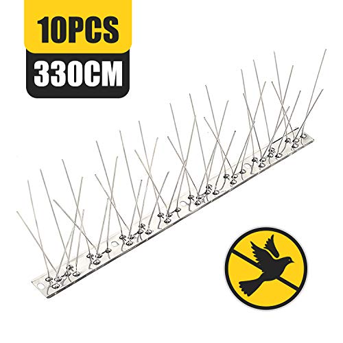 GLCS GLAUCUS 10 Set Pinchos de Aves Anti Pájaros Palomas Gatos Seguridad Anti Escalada Pared Cerca 3.3M Control de Aves Acero Inoxidable (con 64 Tornillos, 64 Lazos)