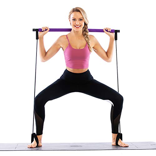 GLKEBY Kit de Barra de Pilates con Banda de Resistencia, Gimnasio Multifuncional portátil para el hogar, Ejercicio de Pilates Stick, Entrenamiento Total del Cuerpo, para Yoga, Fitness