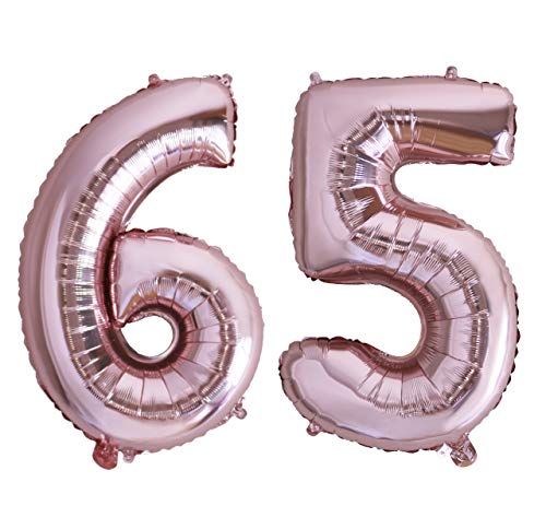 Globo numero 56 o 65 Oro Rosa. Globos Foil Gigante números 5 6 fiestas cumpleaños decoración fiesta aniversario boda tamaño grande 70 cm con accesorio para inflar aire o helio (56/65 Oro Rosa)