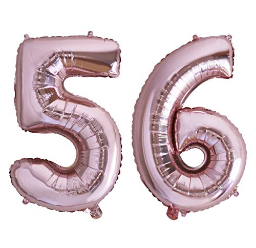 Globo numero 56 o 65 Oro Rosa. Globos Foil Gigante números 5 6 fiestas cumpleaños decoración fiesta aniversario boda tamaño grande 70 cm con accesorio para inflar aire o helio (56/65 Oro Rosa)