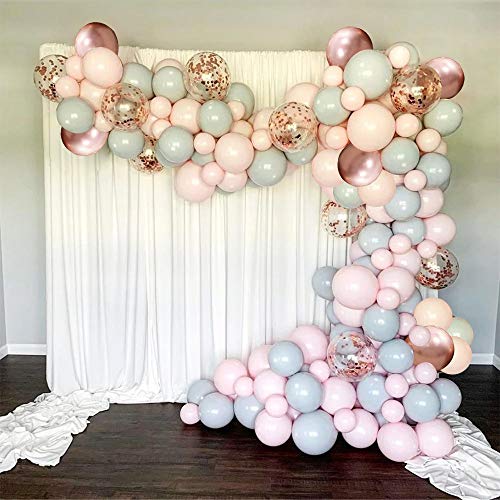 Globos de Cumpleaños de Rosa Gris, Globo de Macarrón de Oro Rosa y Globos de Confeti para Decoraciones de Fondo de Fiesta de Bienvenida al Bebé