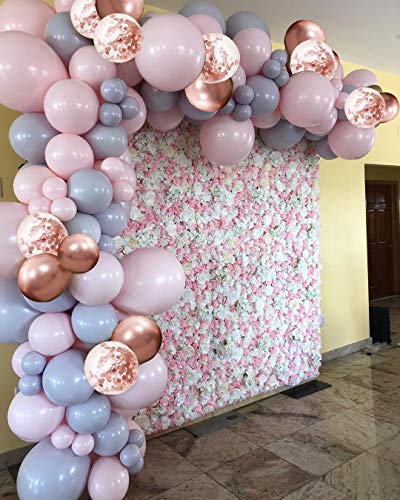 Globos de Cumpleaños de Rosa Gris, Globo de Macarrón de Oro Rosa y Globos de Confeti para Decoraciones de Fondo de Fiesta de Bienvenida al Bebé